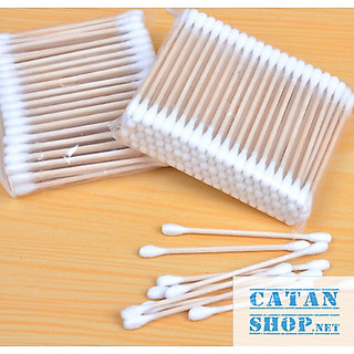 Tăm bông 100 cây ngoáy tai bằng que gỗ, đa năng, tăm bông 2 đầu, tăm bông vệ sinh dùng một lần - GD801-TB100