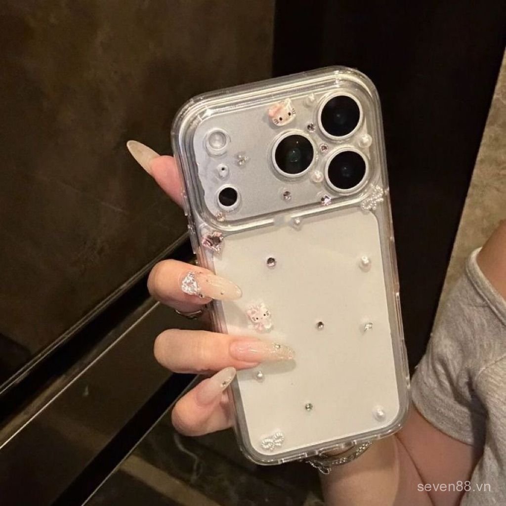 Ốp Điện Thoại Thích Hợp Cho iPhone XS XR 11 12 13 14 15 16 17 Pro max Plus Light Luxury Pink Diamond KT Cat Vỏ Bảo Vệ Chống Sốc Bao Gồm Tất Cả DYXG