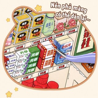 Sổ sticker 3D DIY cảnh cửa hàng mini – Hình dán PET dễ thương – Trang trí sổ tay, scrapbook – Hiệu ứng 3D xếp lớp