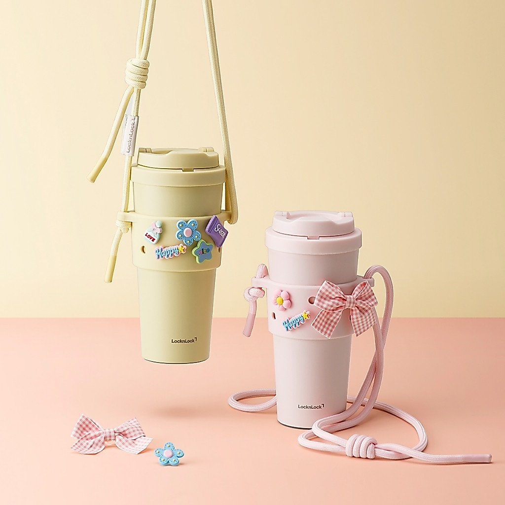Ly Giữ Nhiệt LocknLock Tumbler LHC3249 (550ml) Quai Đeo Silicone Sleeve Set TLL076 Màu Pastel - K-MALL