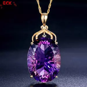 ECK Thời Trang Bạc Thạch Anh Tím Nelaces Vàng Dây Xích Mặt Dây Chuyền Nữ Trang Sức Cưới HOT