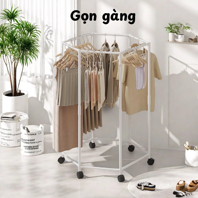 Giá Phơi Quần Áo Xoay 360 Độ Khung Thép Chịu Lực Không Gỉ HOMIE, Cây Treo Quần Áo Ban Công, Phòng Ngủ Đa Năng