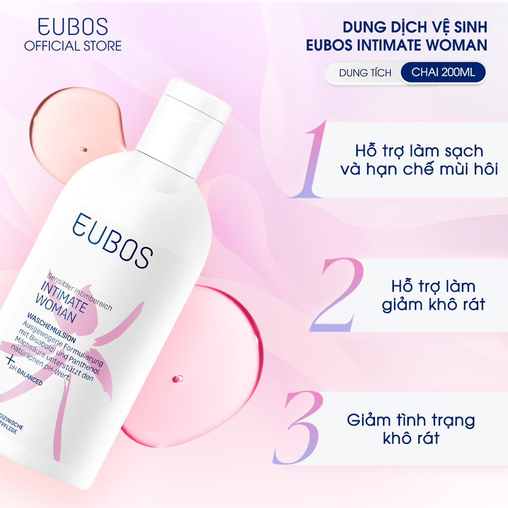 Combo 2 Dung Dịch Vệ Sinh Phụ Nữ EUBOS Intimate Woman Giúp Hỗ Trợ Làm Sạch, Cân Bằng Độ pH Chai 200ml