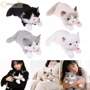 EDIWANY Mô Phỏng Mèo Sang Trọng Đồ Chơi, Có Yếm Lông Tơ Ragdoll Mèo Sang Trọng Búp Bê, Lồng Tiếng Hoạt Hình Dễ Thương Mô Phỏng Mềm Mô Phỏng Mô Hình Mèo Con Quà Tặng Sinh Nhật