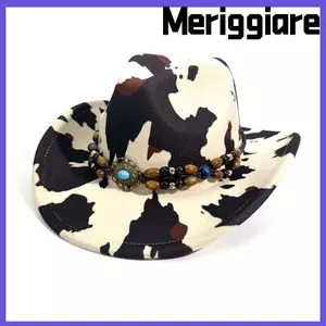 Mũ cao bồi phương Tây MERIGGIARE, Mũ trùm đầu cong da lộn nhân tạo, Phong cách Tây Tạng nỉ mềm vành bò cạp cưỡi ngựa ngoài trời