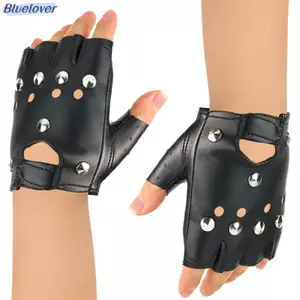 Bluelover Unisex Fingerless Lái xe Găng tay da PU Motor Cool Rivet Disco Dance Ro Mới
