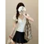 Áo thun nữ tay ngắn xếp ly phong cách Hàn Quốc mùa hè kiểu dáng mới nơ cổ chữ V Slim-
