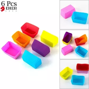 6 Khuôn Làm Bánh Silicon Hình Chữ Nhật Khuôn Bánh Mềm Muffin Cupcake Lót Nướng Cốc Khuôn Kẹo Khuôn Mẫu Máy Nướng Bánh Đĩa VN
