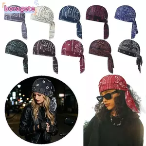 Khăn trùm đầu BORAGETE Bandana, Mũ trùm đầu Hijab thoáng khí in Paisley, Chống tia cực tím nhẹ Mũ hóa trị co giãn có thể điều chỉnh thể thao