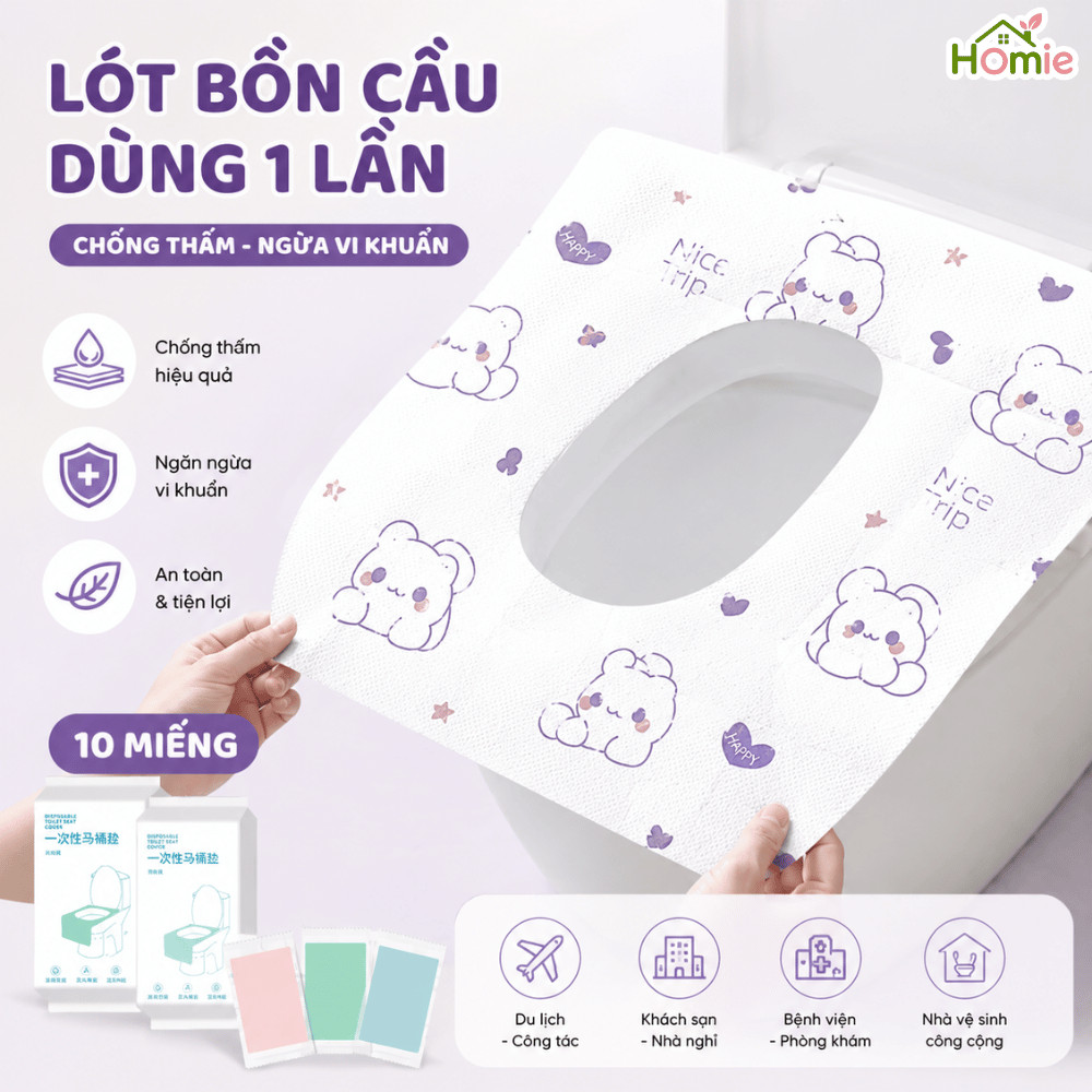 Set 10 Miếng Giấy Lót Bồn Cầu Dùng 1 Lần Tự Phân Hủy Chống Thấm Nước Dính Chắc Chắn Vô Trùng Sạch Sẽ HOMIE