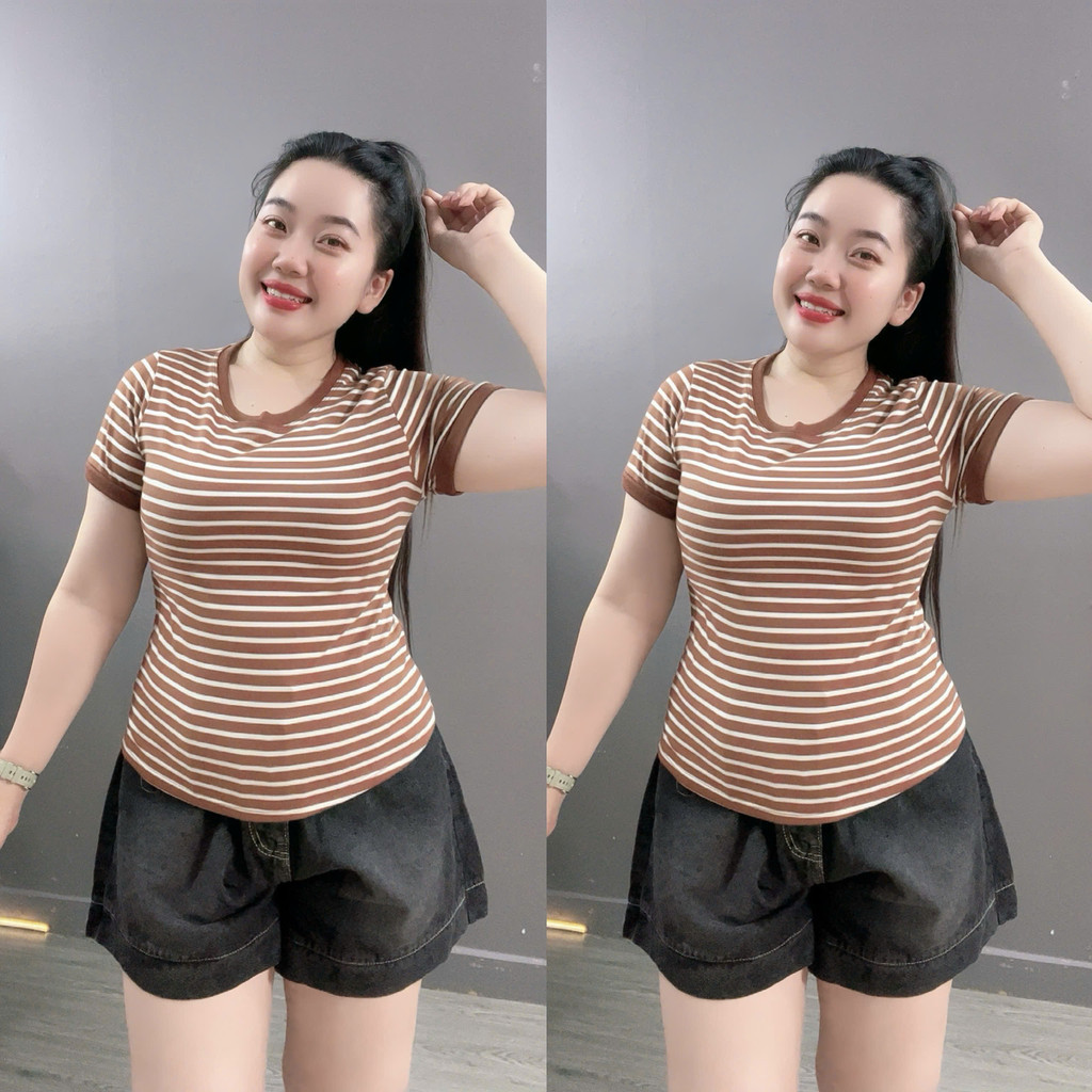 Áo Thun Bigsize Nữ Kẻ Ngang BIGSIZE CÔ NHỎ Tay Ngắn –  Co Giãn Thoải Mái Cho Nàng Tự Tin A285