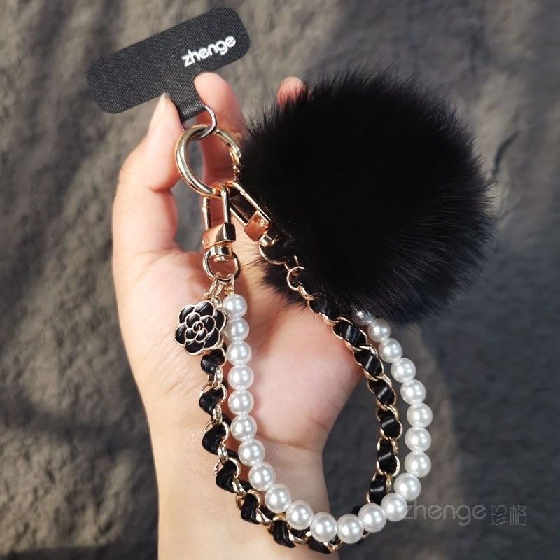Mua sắm sản phẩm mới!!!Điện Thoại Di Động Dây Ngọc Trai Da Thẻ Dây Xích Nữ Phong Cách Chanel Mặt Dây Chuyền Tóc Bóng Cổ Tay Ngắn Mặt Dây Chuyền Chống Mất Túi Xách Treo Vòng Tay Đa Năng