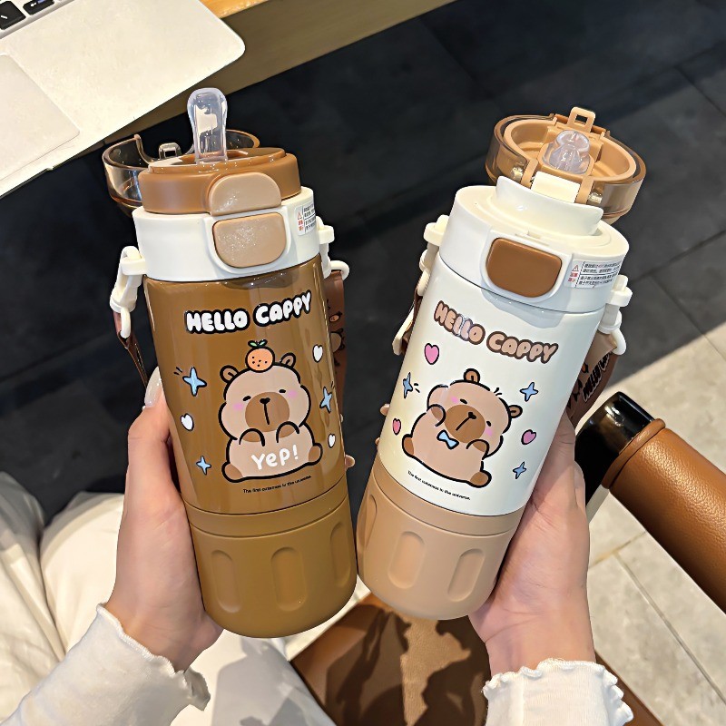Chống Rò Rỉ Bền Bình Nước Dễ Thương Capybara Cốc Nước Inox Chân Không Cách Nhiệt Chai kapibara Tumbler Trường Cốc Quà Tặng