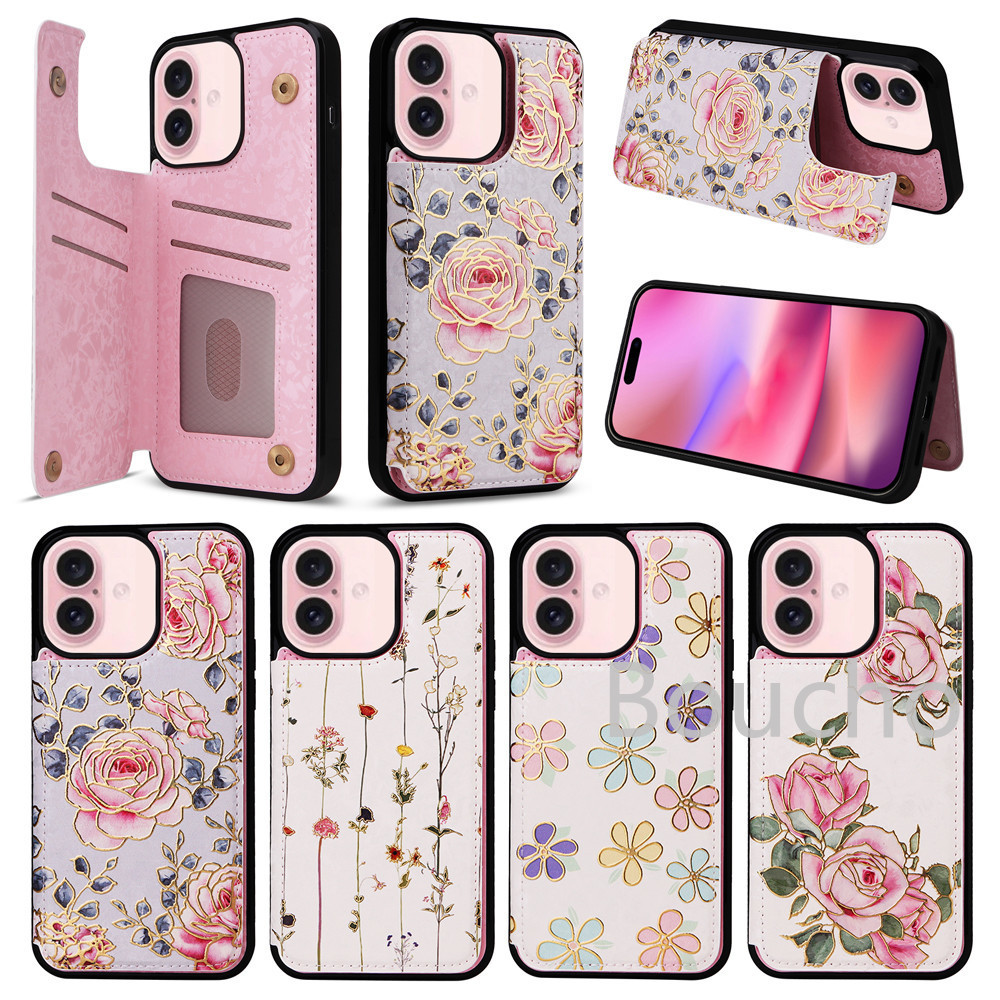 Dành Cho iPhone 11 15 16 16E Pro X 10 XS Max 8 7 Plus SE SE3 SE2 SE 2022 2020 Chân Đế Đựng Thẻ Khóa Từ Đôi Và Vỏ Điện Thoại Da Chống Sốc Bền Đẹp