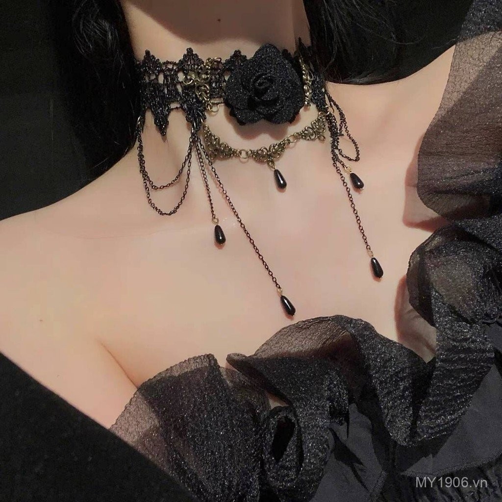 Chocker ren đen họa tiết hoa hồng - phụ kiện thời trang cho nàng