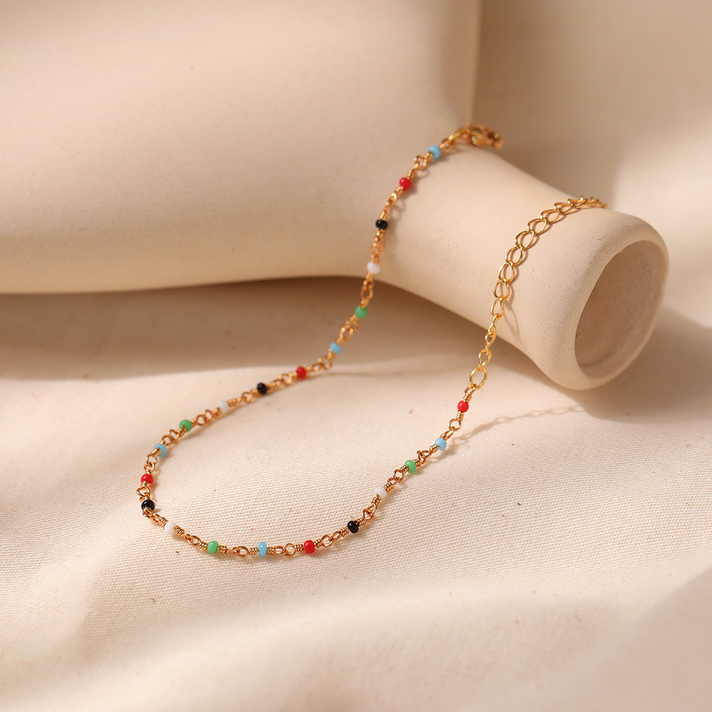 Vòng tay đính cườm đầy màu sắc dành cho nữ, Trang sức dây chuyền Boho mạ vàng để mặc mùa hè và bãi biển