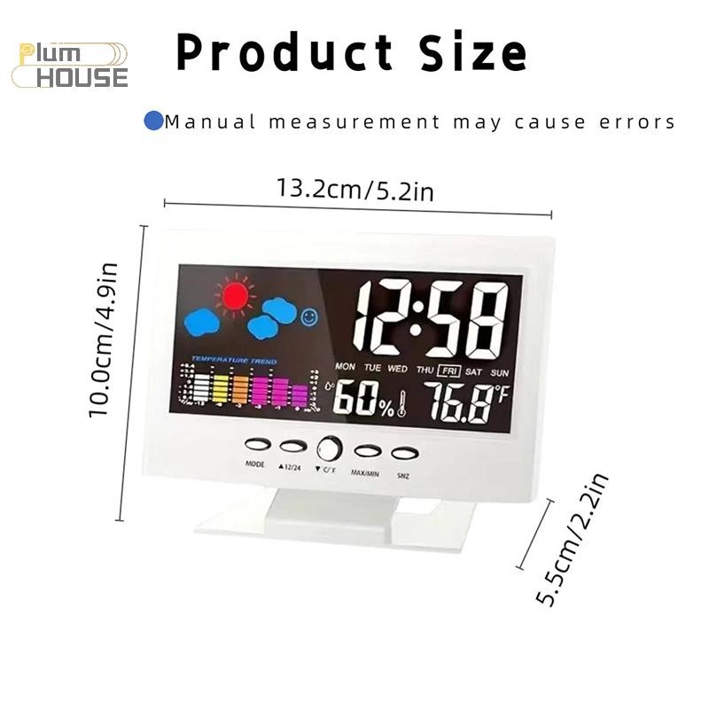 PlumHOUSE Trạm thời tiết kỹ thuật số Máy đo độ ẩm Nhiệt độ đầy màu sắc Đồng hồ độ ẩm Lịch báo thức Dự báo thời tiết VN