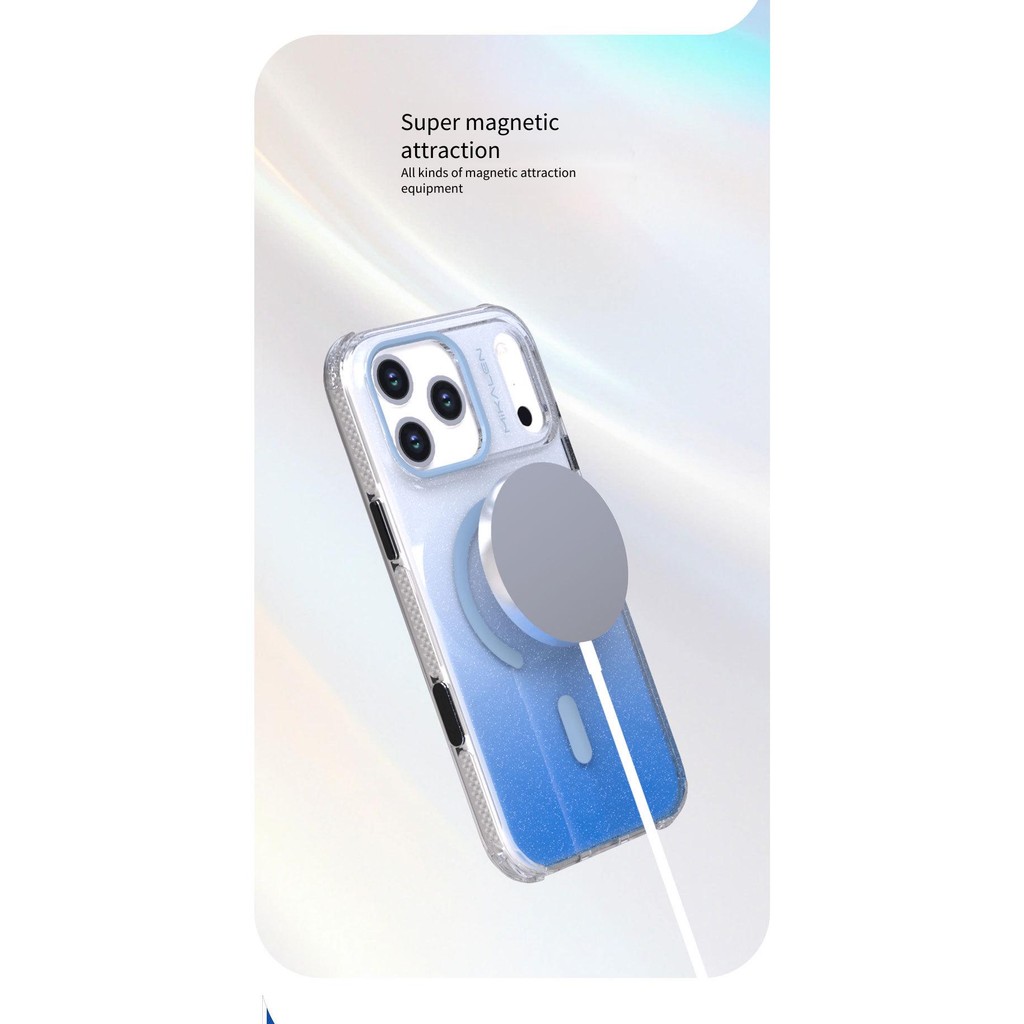 Ốp điện thoại Mikalen iPhone 17Pro từ tính 17 Pro max Nút ảnh lấp lánh Gradient Vỏ bảo vệ chống sốc trong suốt