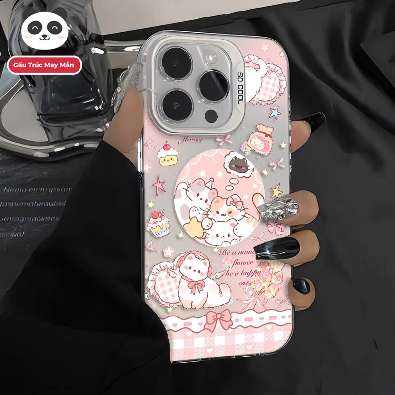 Ốp Lưng iPhone Hình Mèo Gối Trái Tim Dễ Thương - Tương Thích 16/15/14/13/12/11 Pro Max, XS Max, X