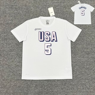 Bộ đồ tập bóng rổ American Dream Team USA với áo thun ngắn tay thoáng khí, phù hợp cho Curry, James và Edwards