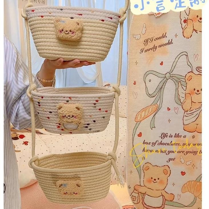 💦Túi Treo Hoạt Hình Treo Tường Giỏ Chứa Đồ Treo Giỏ Ký Túc Xá Phòng Treo Tường Phòng Ngủ Sợi Z6TR