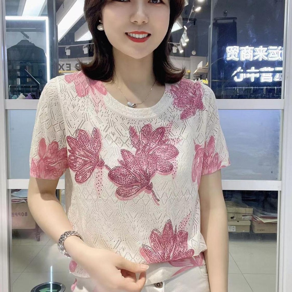 Áo thun cổ tròn ngắn tay in hình phong cách Trung Quốc