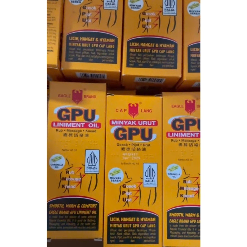 Dầu gừng GPU Indonesia 60ml. Được sử dụng để  giảm bớt các triệu chứng về đau xương,  đau lưng,  đau cổ