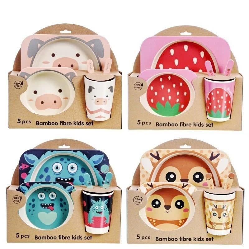 Set 5 Món Đồ Ăn Dặm Cho Bé Bằng Than Tre An Toàn Dễ Thương