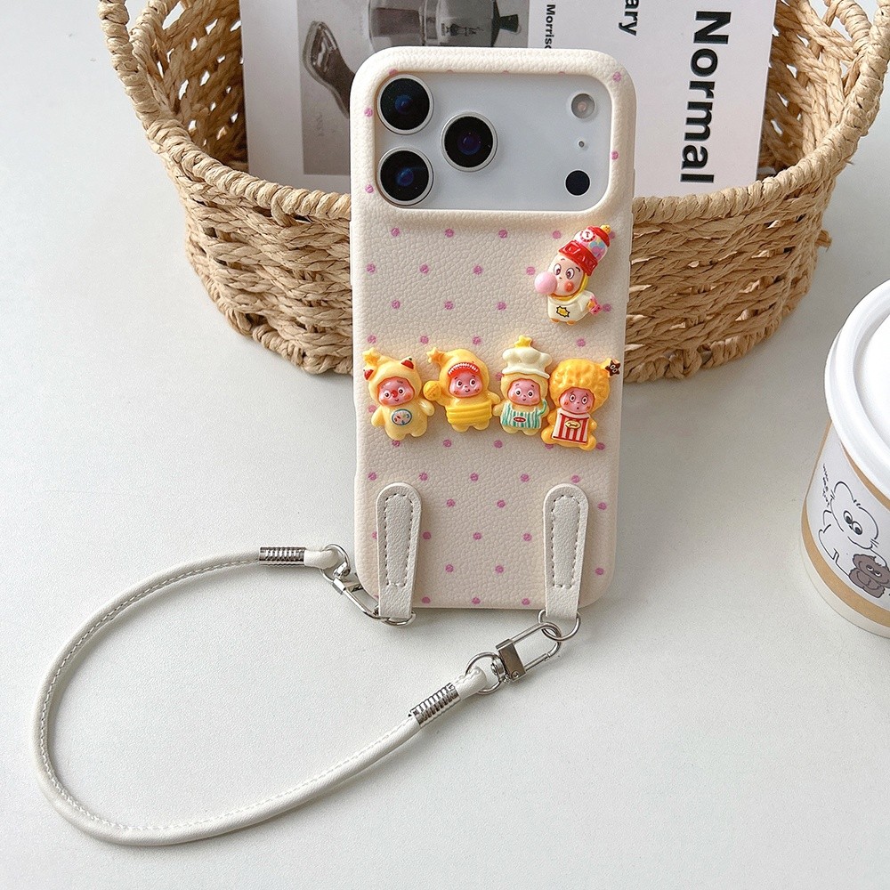 Ốp điện thoại bằng da lấp lánh 3D + dây buộc cho iPhone 17ProMax 17Air 16 15 14 13 12 11 Vỏ bảo vệ chống sốc