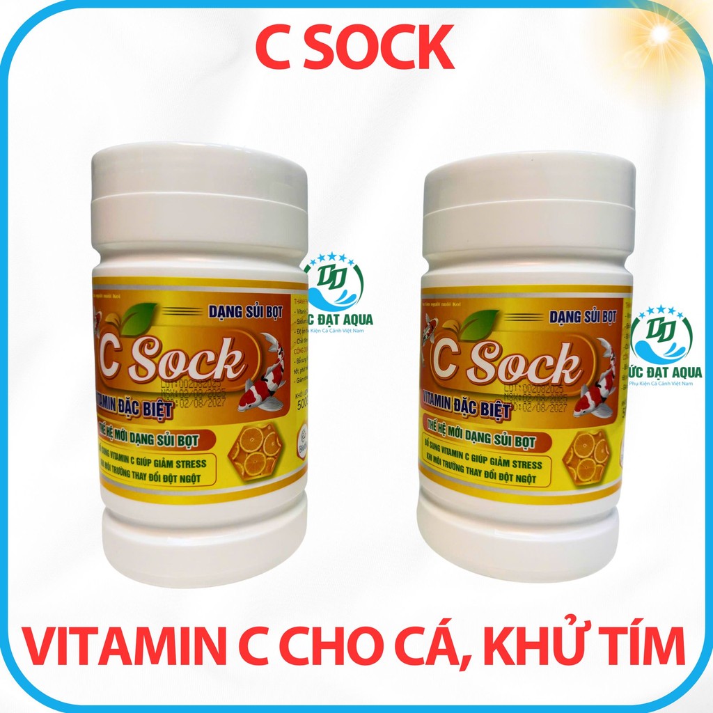 VITAMIN C SOCK,(biotik) cho cá cảnh, hồ koi giảm stress,phát triển nhanh khử tím dạng sủi, hộp 500g 5