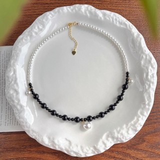N1082 Vòng Cổ Dây Chuyền Ngọc, Chuỗi Hạt Ngọc Trai Nhân Tạo Mix Độc Đáo Trắng Đen, Sang Trọng Cho Nữ