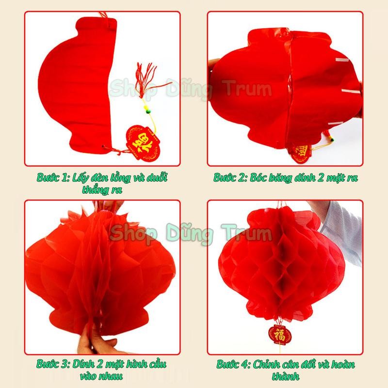COMBO 10 Đèn Lồng Đỏ trang trí Tết chữ Phúc chất liệu chống nước các size 13,15, 20, 25cm