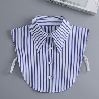 Cổ áo giả màu xanh có thể tháo rời, thiết kế sọc cho nữ và bé gái