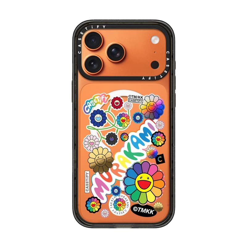 TAKASHI MURAKAMI x CASECASE: HOA BLOOM FLOWERS STICKER MANIA Black Edge Clear Hard Từ Hút Tác Động Dành Cho Apple IPhone 12 13 14 15 16 17 Pro Max Air Plus Có Hộp