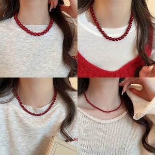 Vòng cổ ngọc trai đỏ cổ điển, thời trang với thủy tinh đính cườm dành cho nữ