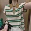 Áo sơ mi Polo sọc màu tương phản phong cách Hàn Quốc Size lớn dáng rộng dáng rộng mỏng hơn Áo dệt kim băng lụa ngắn tay