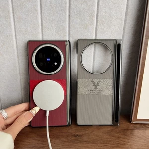Ốp Lưng Cho VIVO X FOLD5 Vỏ Điện Thoại Sọc Dọc Họa Tiết Đầu Hươu Siêu Mỏng Ốp Lưng Bảo Vệ Trục Trung Tâm Có Từ Tính