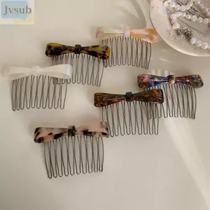 JVSUB Kẹp Tóc Bên, Lược Chải Tóc Nơ Acetate, Thời Trang 10 Răng Đảo Ngược Chèn Kẹp Tóc Bên Kẹp