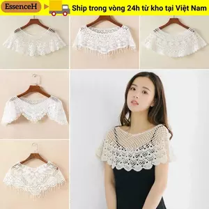 Khăn choàng ren ESSENCEH, Khăn choàng ren rỗng màu tinh khiết, Khăn choàng phòng điều hòa Shrug Cape Poncho Xuân Thu