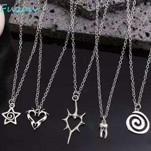 Vòng Cổ FUJIOU Y2K, Mặt Dây Chuyền Răng Trái Tim Cahin Màu Bạc, Thời Trang Hàng Ngày Ngôi Sao Năm Cánh Gothic Charm Punk Vòng Cổ Trang Sức