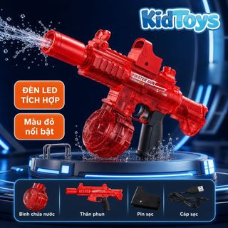Đồ Chơi Phun Nước Điện M416 Đỏ Nâng Cấp KidToys - Tự Động Phun Nước, Có Đèn LED Vui Nhộn