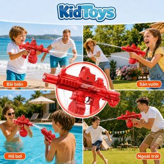 Đồ Chơi Phun Nước Điện M416 Đỏ Nâng Cấp KidToys - Tự Động Phun Nước, Có Đèn LED Vui Nhộn