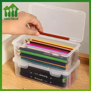 Hộp lưu trữ nhựa trong suốt SWEET có nắp cho bút, bút chì, bút đánh dấu, đồ dùng học tập & tổ chức văn phòng, sắp xếp bàn làm việc n