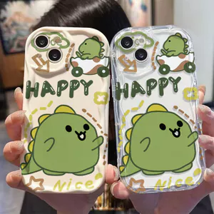 Ốp Lưng Cho OPPO Reno 15 14 13 12 11 10 Pro 8 6 15F 14F 13F 8Z 7Z 6Z A6X A3X A5i A17K A16K A16E A15S A12E Kem Sóng Cong Cạnh Họa Tiết Happy Dinosaur NYK436