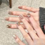 Đeo Móng Tay Champagne Làm Trắng Kim Cương Sang Trọng Handmade Mắt Mèo Miếng Móng Tay 30 Miếng