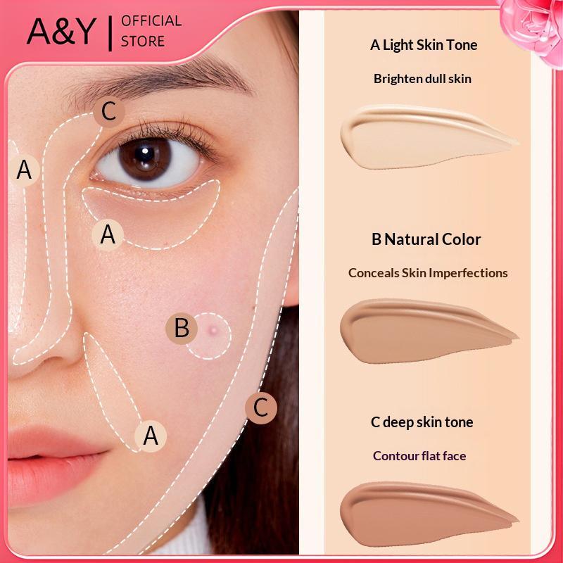 A & Y SVMY Kem che khuyết điểm ba màu che mặt và vết thâm che phủ hiệu quả quầng thâm chống thấm nước lâu trôi và tự nhiên.