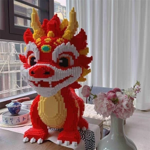Guochaolong Khối Xây Dựng Lửa Kirin Khối Xây Dựng Hạt Nhỏ Xếp Hình Đồ Trang Trí Đồ Chơi Trẻ Em Bé Trai Bé Gái