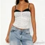 MAPLEPOET-Nữ Spaghetti Dây Đeo Camisoles Ruched Phía Trước Chấm In Tương Phản Viền Lưng Slim Fit Tank Tops