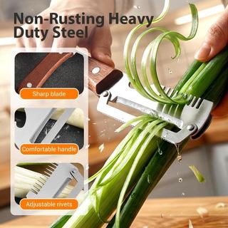 Dụng cụ gọt vỏ rau củ bằng thép không gỉ 3 trong 1 Máy gọt vỏ trái cây có tay cầm bằng gỗ Dụng cụ mở chai Dụng cụ nhà bếp để gọt vỏ cắt lát và cắt nhỏ
