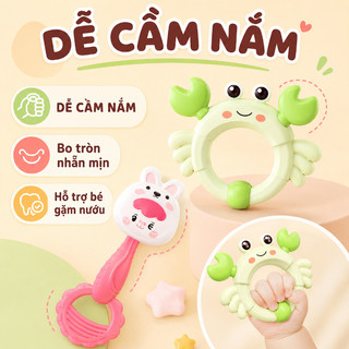 Bộ đồ chơi cầm nắm + lục lạc – Cho bé 0-12 tháng – Nhiều kiểu: gấu, thỏ, kèn – An toàn, kèm hộp – Phát triển giác quan
